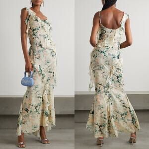 Alessandra Rich Belle Georgette Dress NEW Evening Epoque Print Sheer Silk NWT M